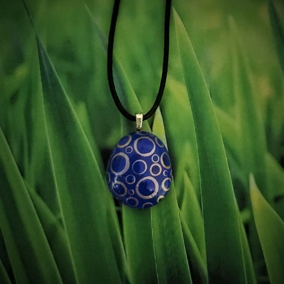 Hand Painted Dot Art Pendant, Cobalt and Gold - Picture 10 of 14
